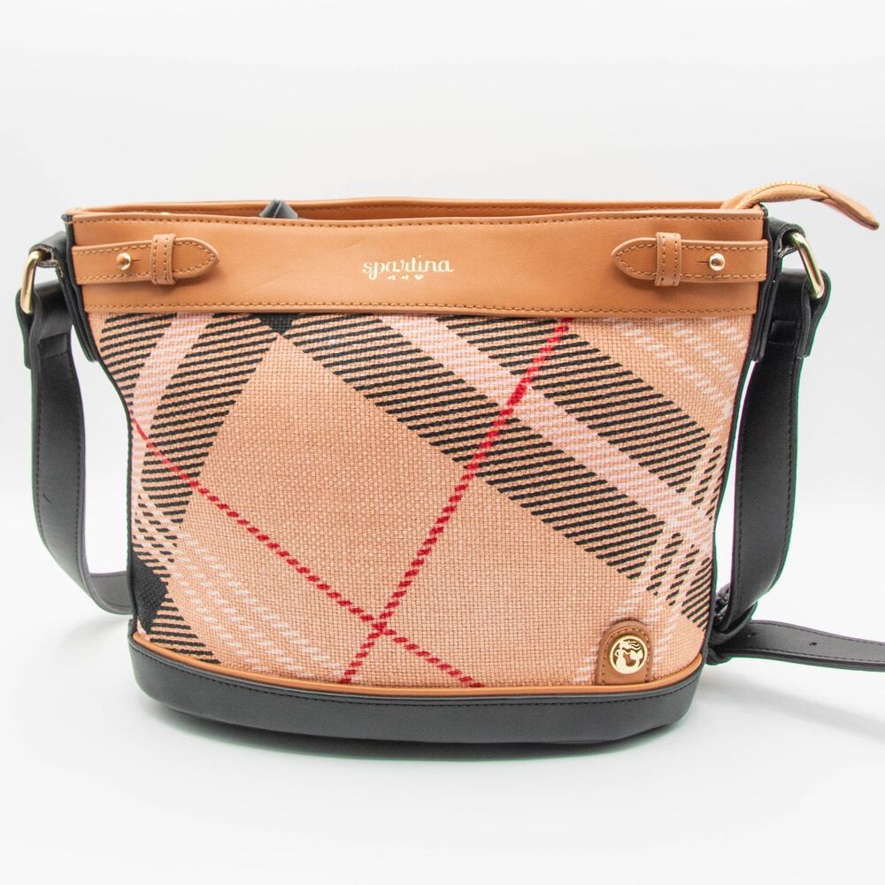 SPARTINA 449 Purse Pink Black Plaid Telfair Collection Bucket Shoulder Bag